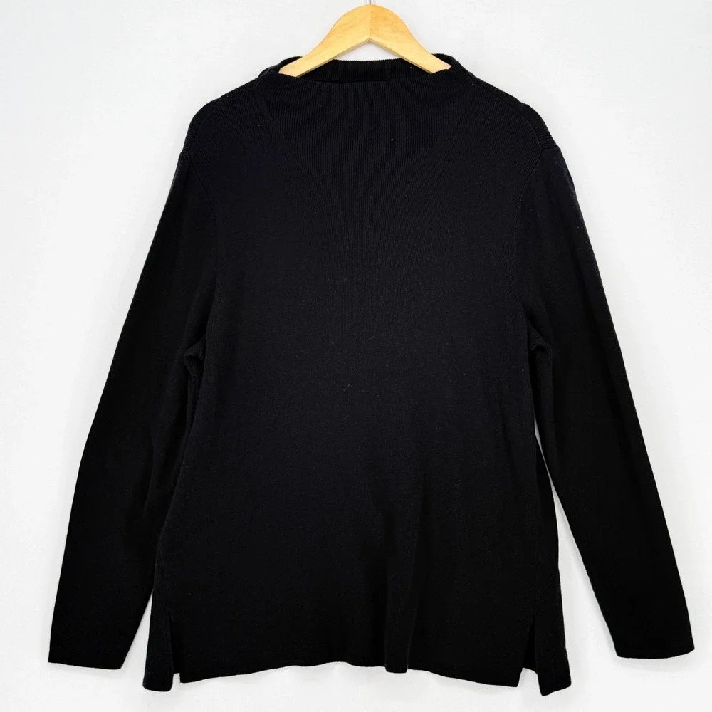 J. Jill Mock Neck Sweater Womens XL Black Cotton Silk Wool Blend Quiet Luxury